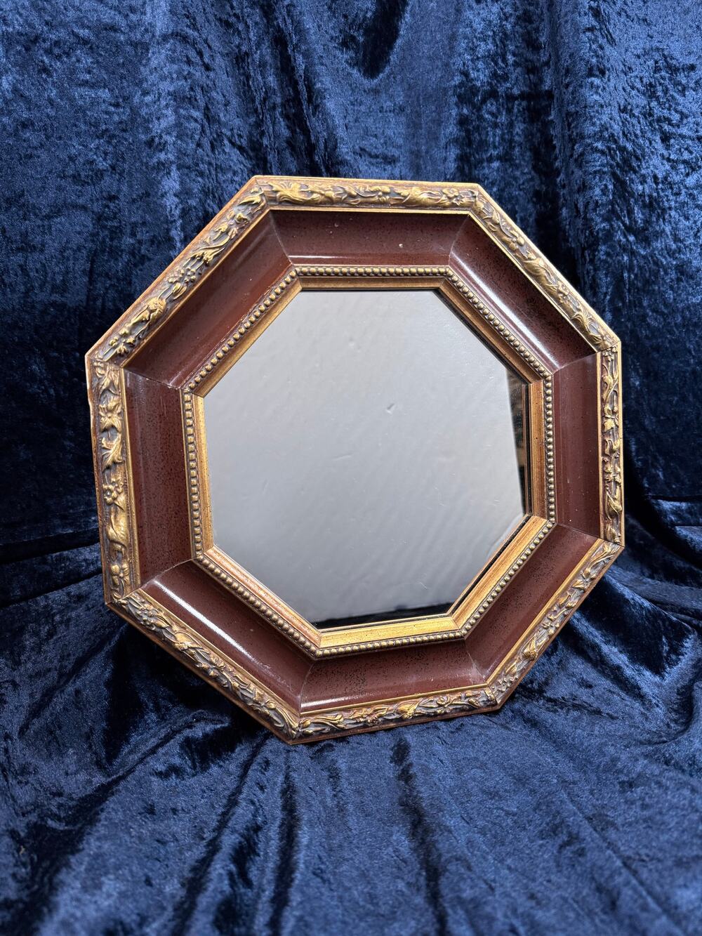 Vintage 1989 Windsor Art Octagonal Mirror - Burgundy and Gold Floral Frame